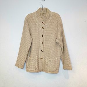 Focus Waffle Cotton Tan Boho Jacket Cardigan Pockets Fun Buttons Large